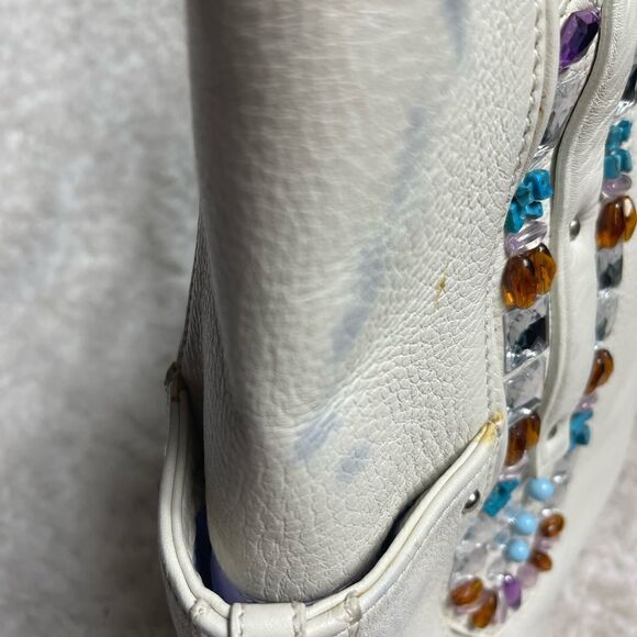 Cole Haan Sydney white leather large shoulder bag with multi color stones accent - Picture 4 of 12
